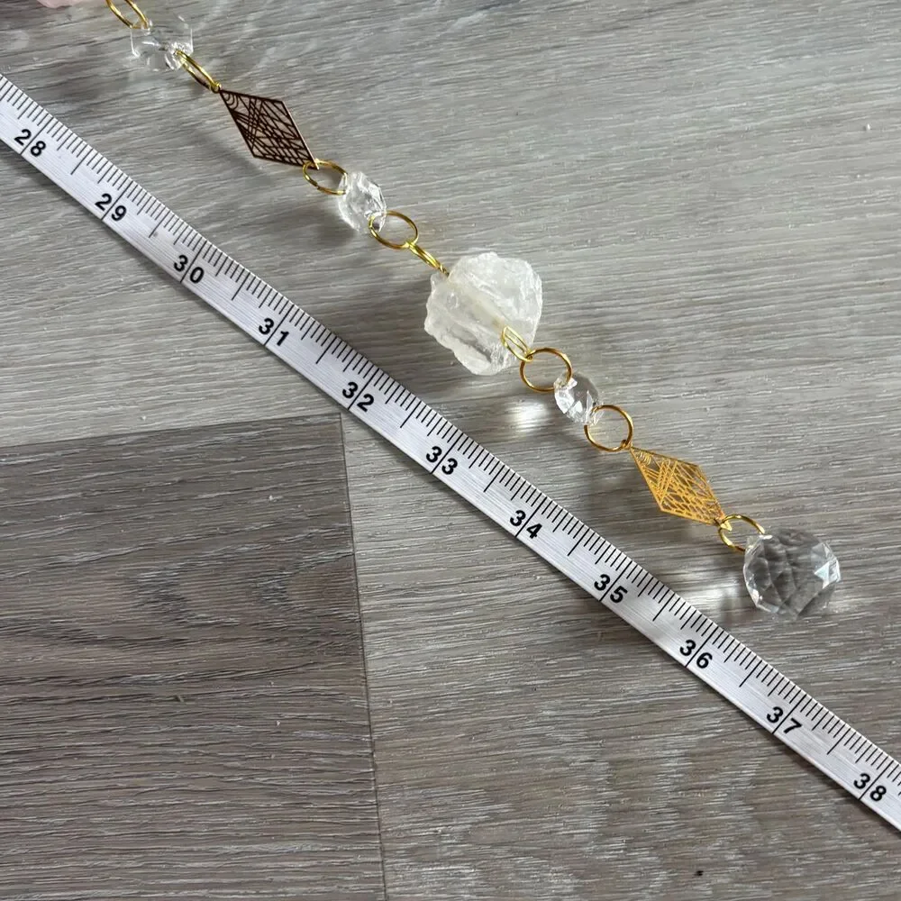 Raw Amethyst, Rose Quartz, Crystal Quartz Gemstone Wall Hanging, Crystal Prism